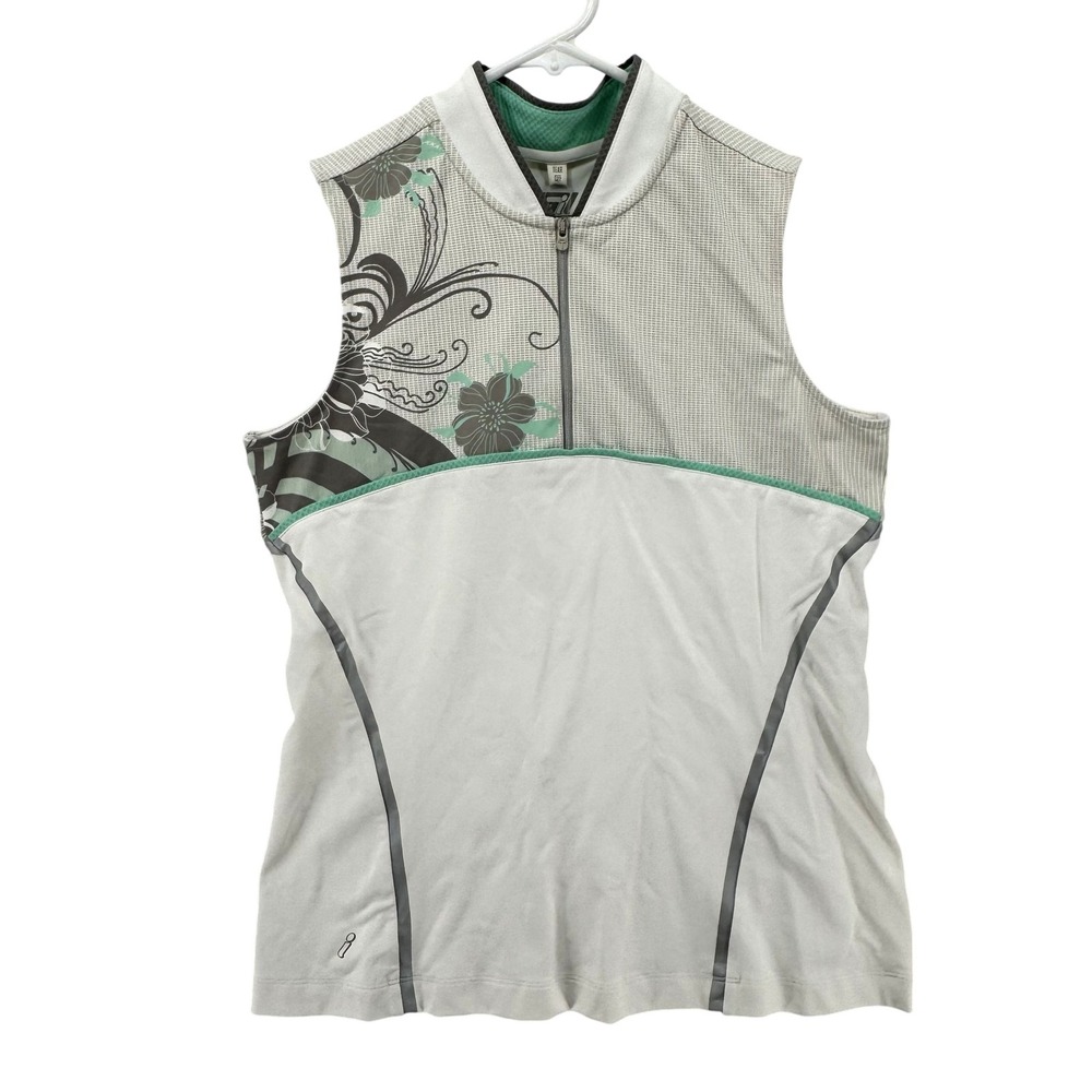 Tail Tech Sleeveless Top Womens Small White Green Zip Floral‎ Print Athletic Tee